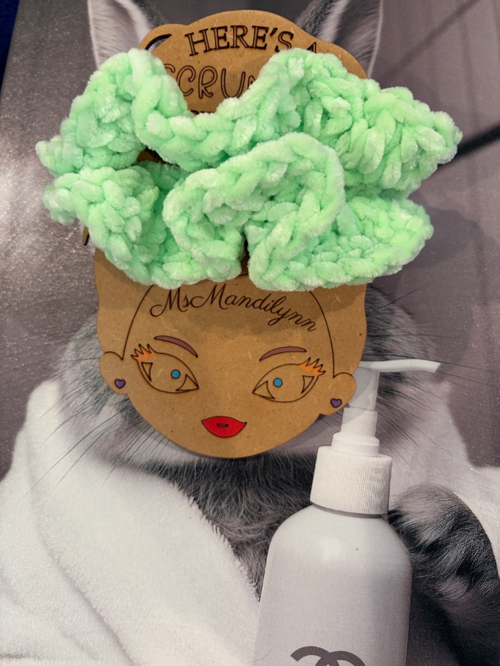 Chunky Plush Scrunchie in Neon Lime Green Set of 2 - Picture 5 of 5